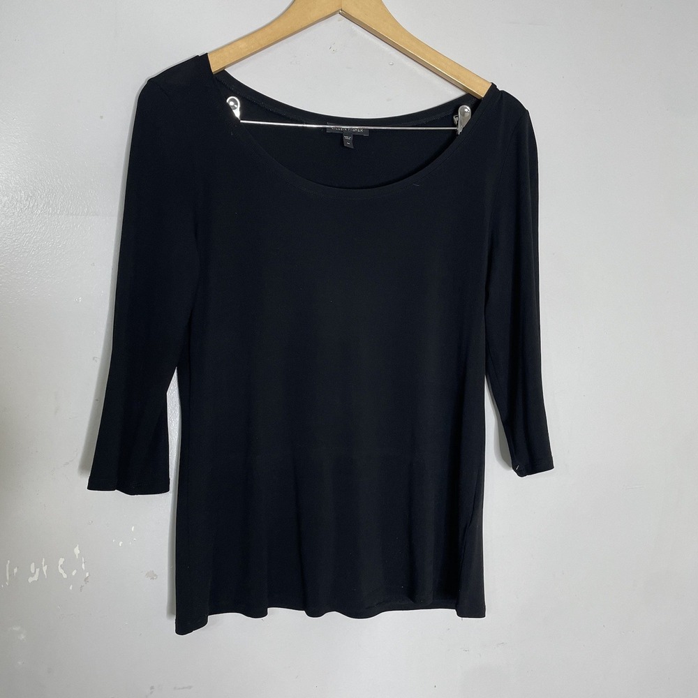 Eileen Fisher Stretch Silk Jersey Round Neck‎ Top Black Size M Long Sleeve Tee